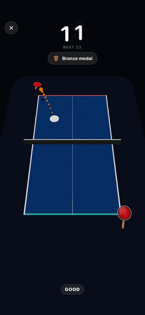 A rally in Ping My Pong: the ball flies toward your racket
